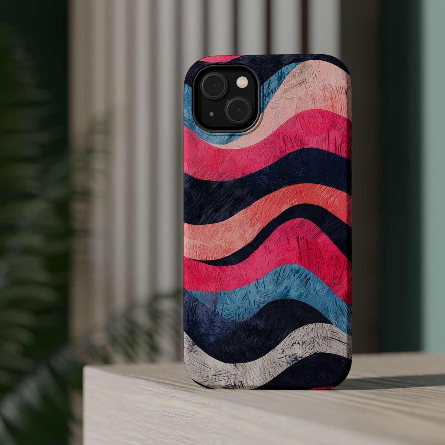 Abstract Wave Pattern MagSafe iPhone Case – Shockproof, Matte Finish, Dual-Layer Protection