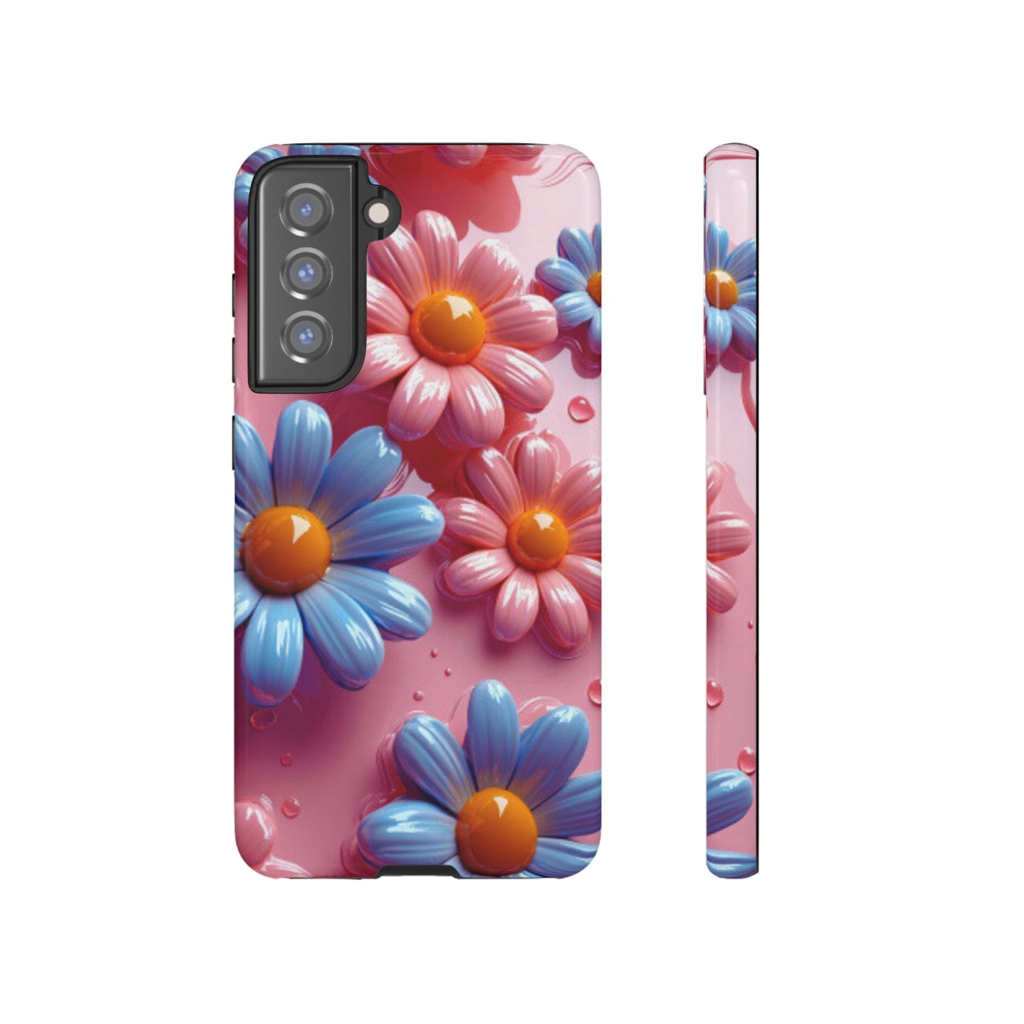 Pastel Daisy 3D Samsung Galaxy  Case – Glossy Pink and Blue Floral Design, Full Protection
