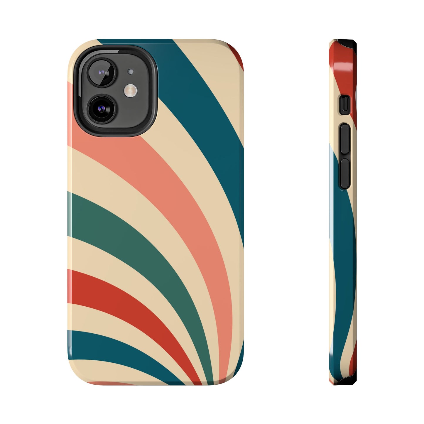 Retro Sunburst Swirl iPhone Case – Dual-Layer Protection with Bold 70s Vibes