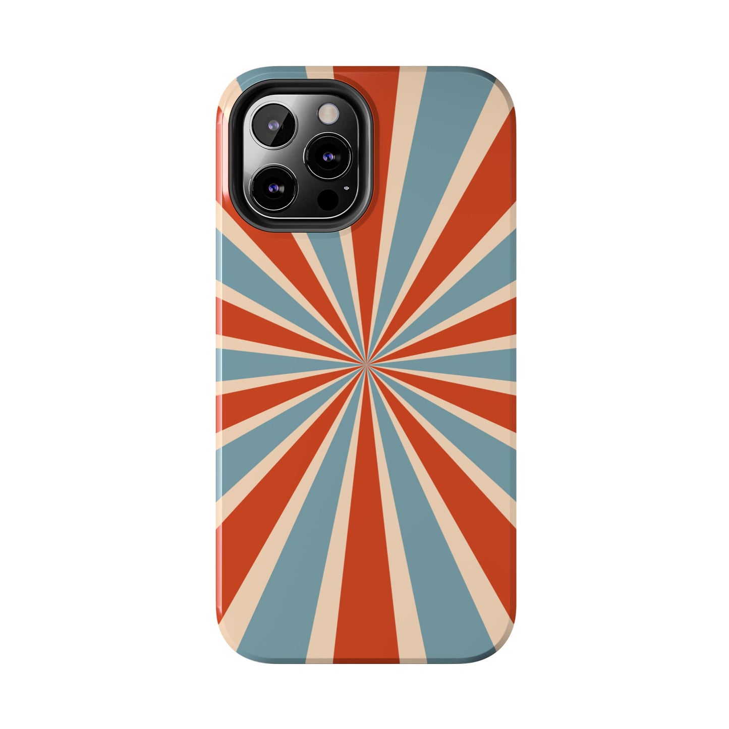 Vintage Blue & Red Sunburst iPhone Case – Bold Geometric Pattern, Shock-Resistant Cover