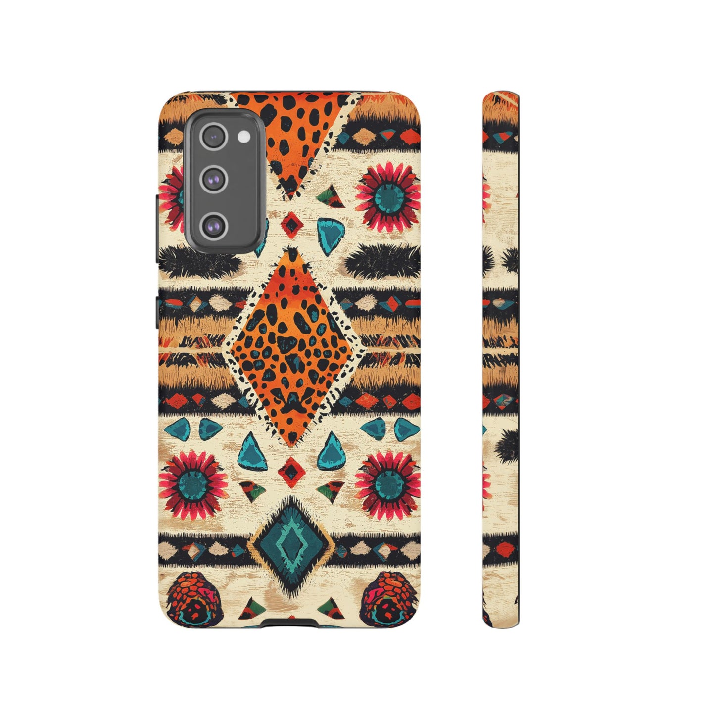 Wild Boho Leopard Print & Floral Tough Samsung Galaxy  Case – Eclectic Tribal Design, Dual-Layer Protection