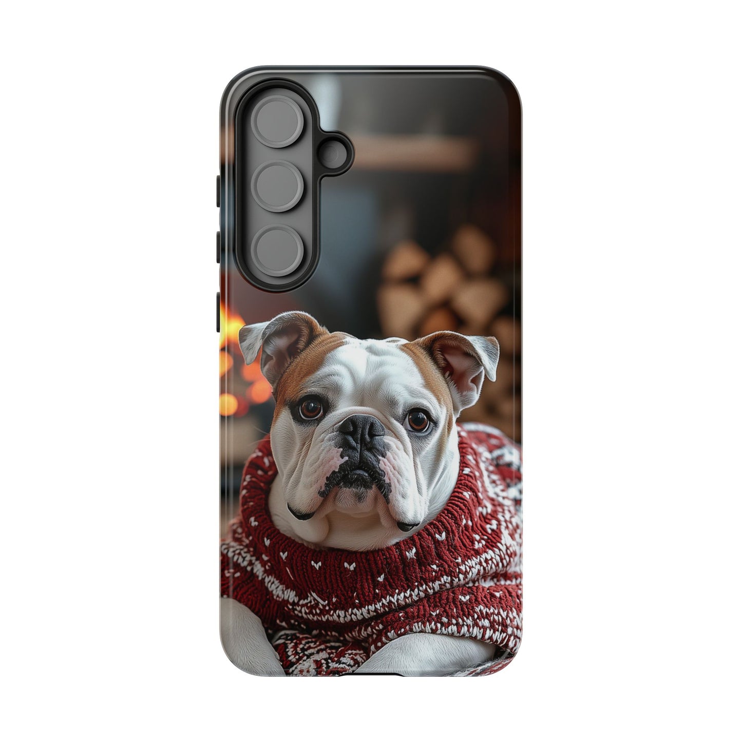 Cozy Bulldog in Sweater Samsung Galaxy Case – Festive Fireplace Protective Cove