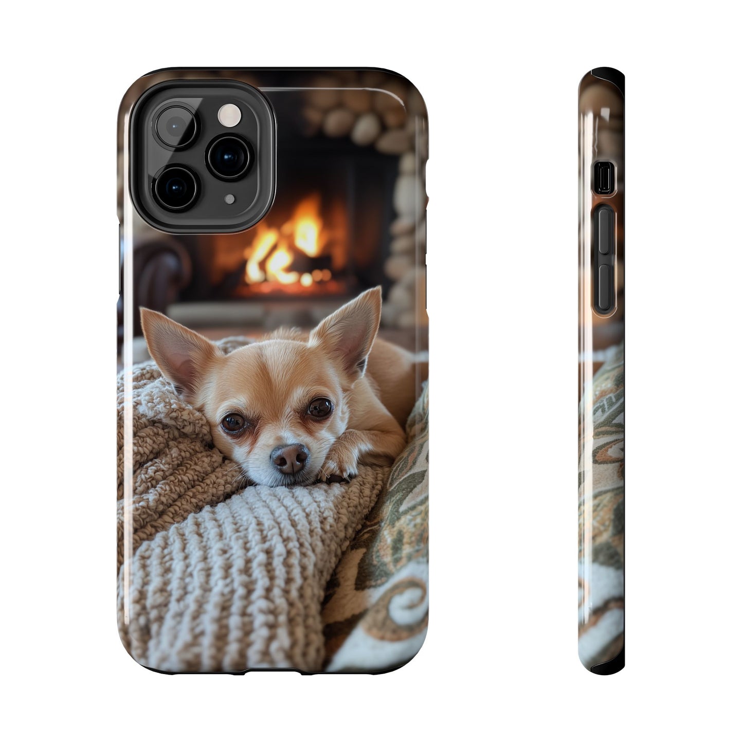 Relaxing Chihuahua by Fireplace iPhone Case – Warm and Stylish Protection
