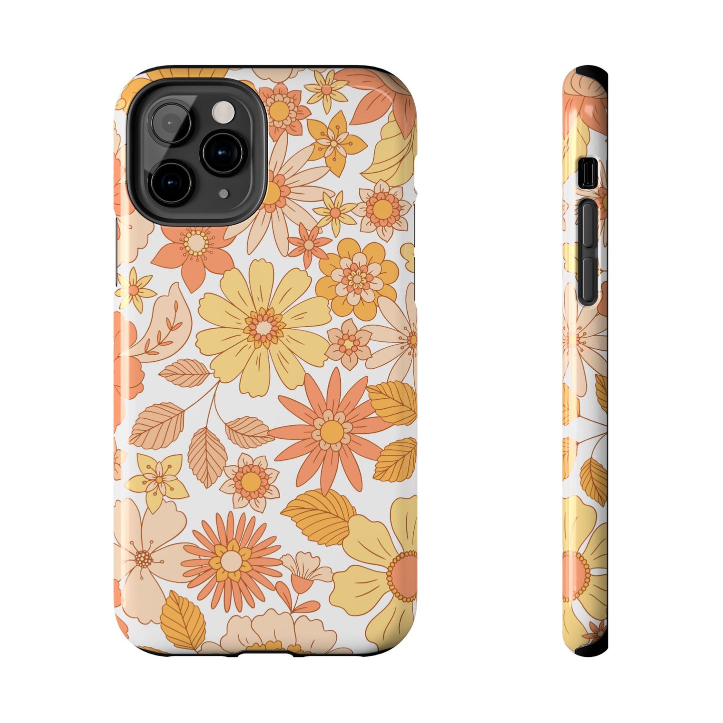 Vintage Floral Bloom iPhone Case – Warm Orange & Yellow Retro Flower Design with Matte Finish