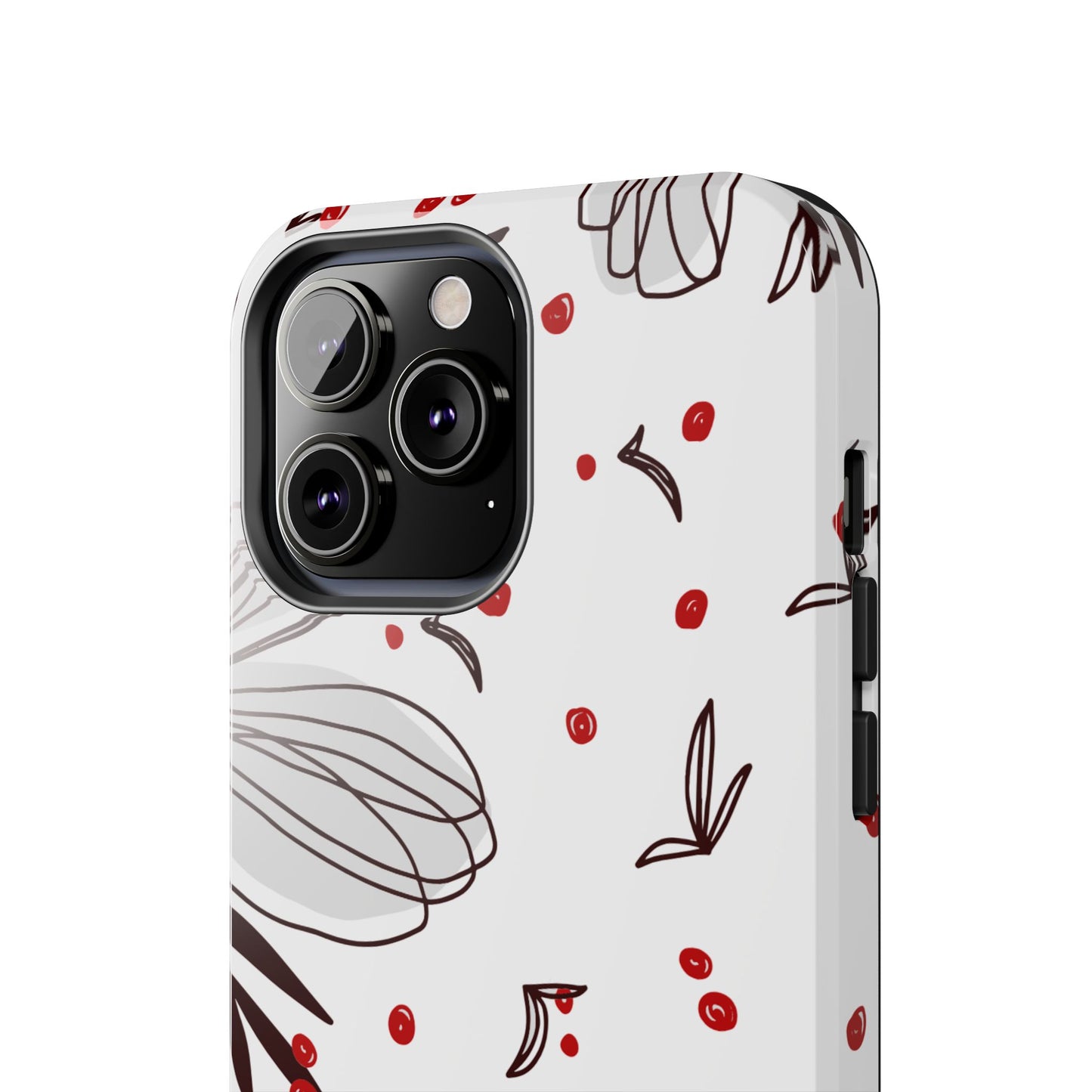 Minimalist Line Art Floral Tough iPhone Case – Bold Red and Black Design, Shockproof Protection - BOGO Cases