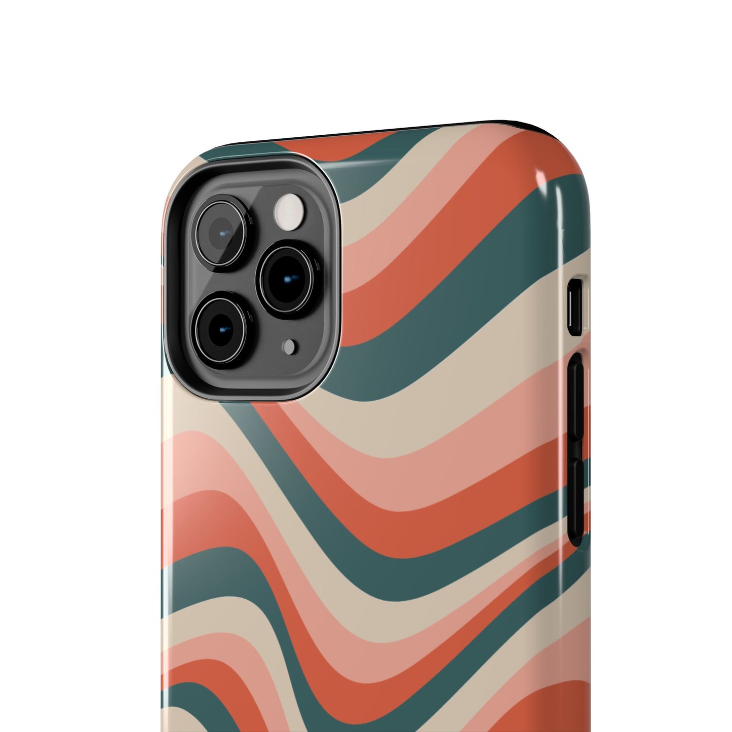 Groovy Waves iPhone Case – Retro 70s-Inspired Stripes in Coral, Cream, and Teal