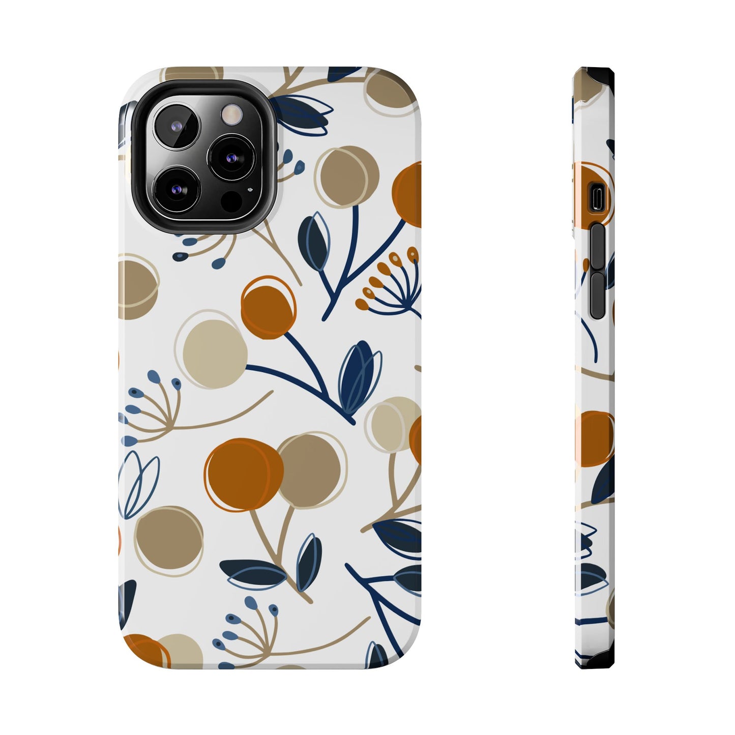 Modern Botanical Berries Tough iPhone Case – Earthy Tones & Navy Accents, Shock - Resistant - BOGO Cases
