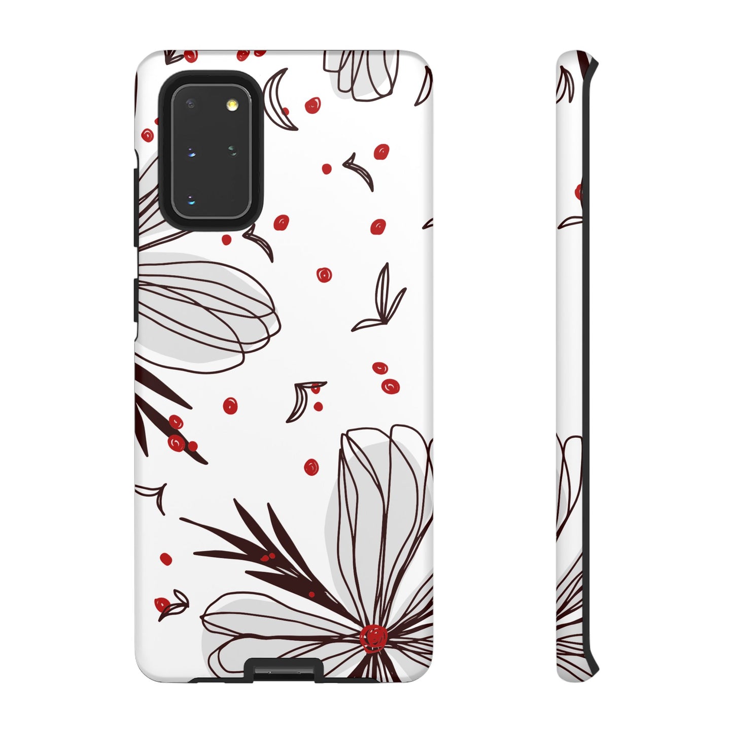 Minimalist Line Art Floral Tough Samsung Galaxy  Case – Bold Red and Black Design, Shockproof Protection