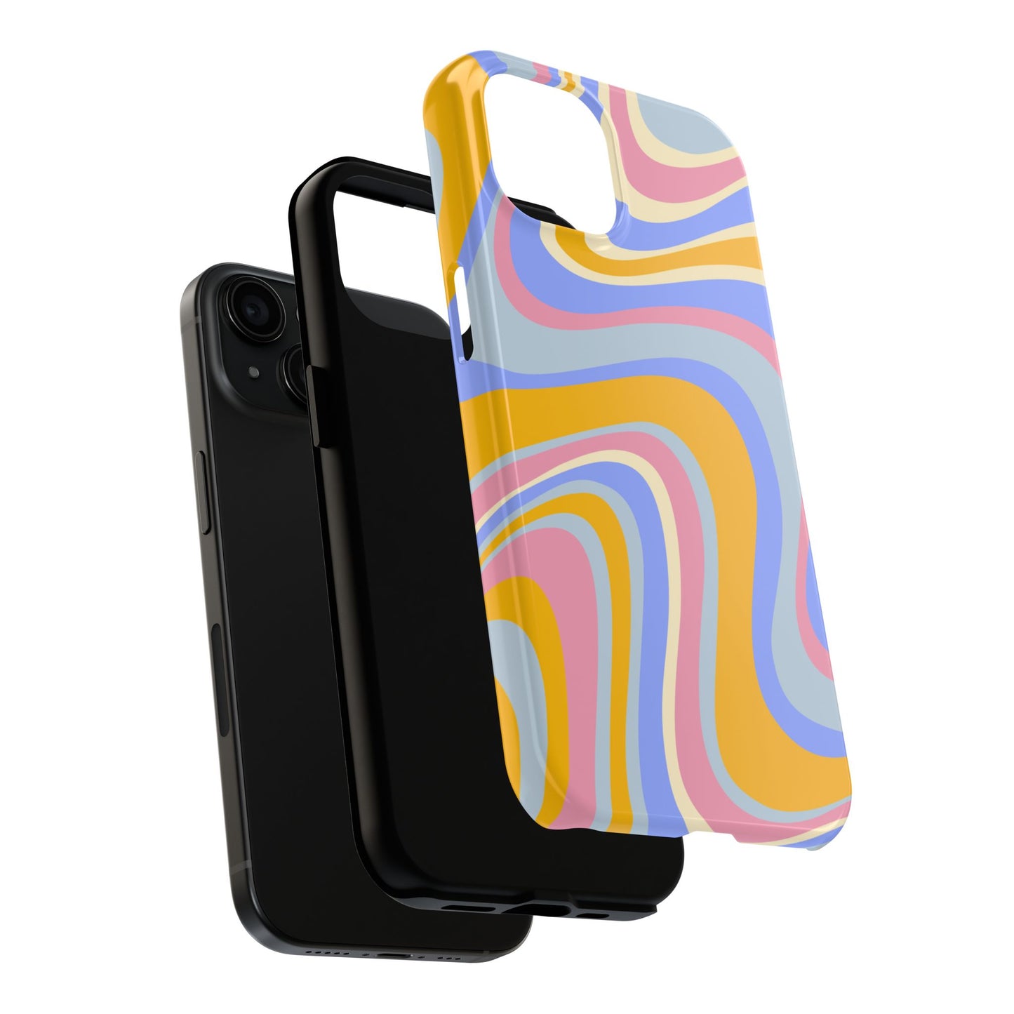 Groovy Pastel Waves iPhone Case – 70s-Inspired Design with Dual-Layer Protection