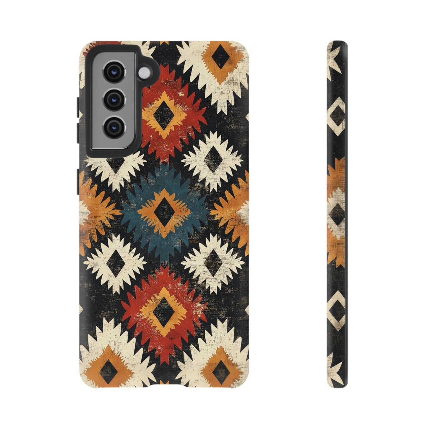 Rustic Tribal Sunburst Tough Samsung Galaxy  Case – Vibrant Geometric Design, Dual-Layer Protection