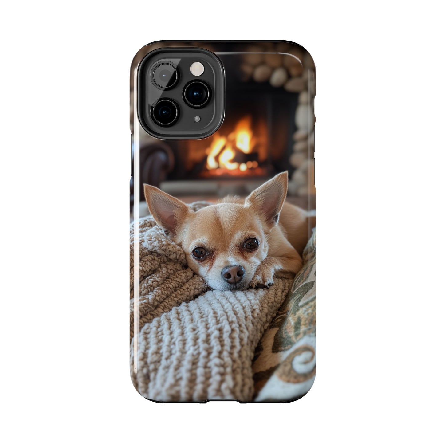 Relaxing Chihuahua by Fireplace iPhone Case – Warm and Stylish Protection