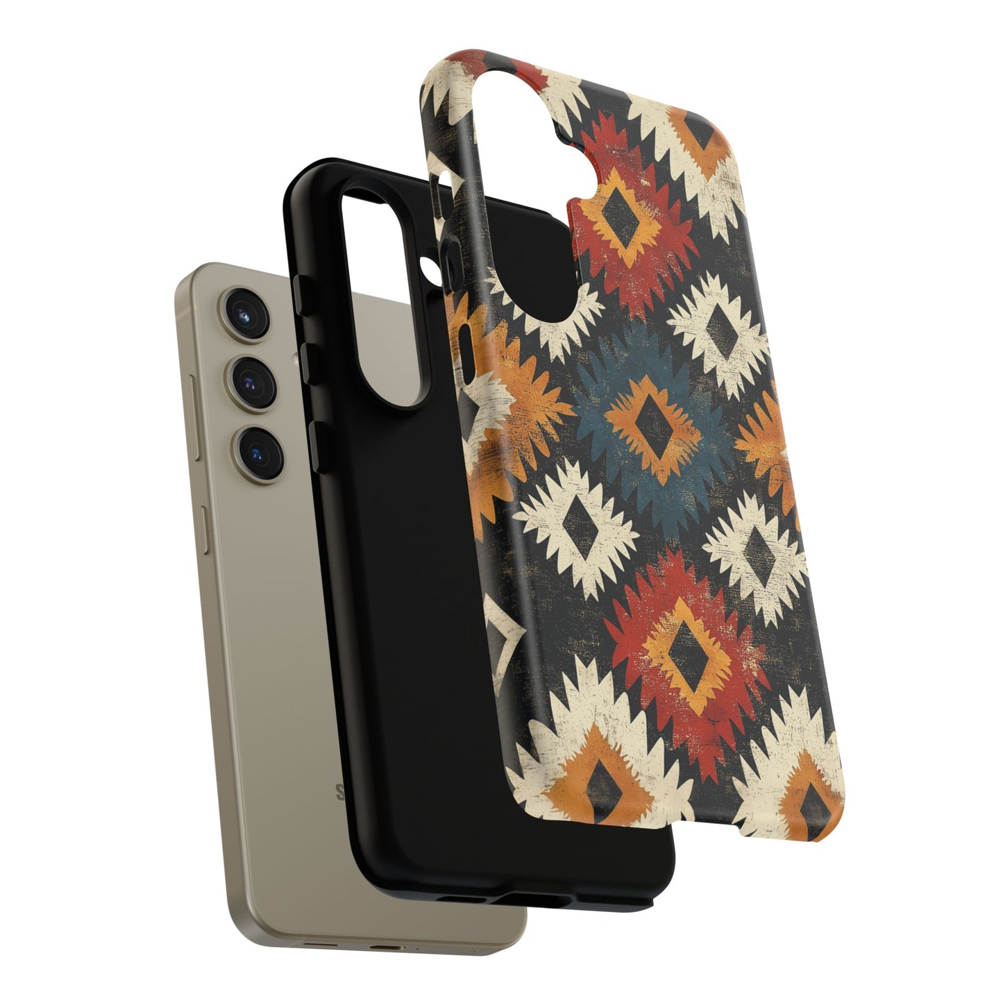 Rustic Tribal Sunburst Tough Samsung Galaxy  Case – Vibrant Geometric Design, Dual-Layer Protection