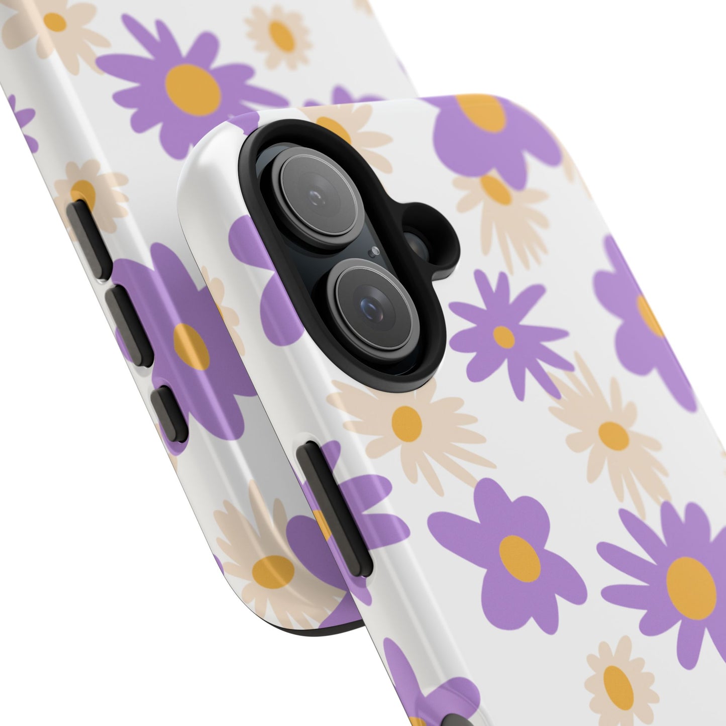 Retro Daisy Flower iPhone Case – Pastel Purple & Cream Floral Design with Matte Finish