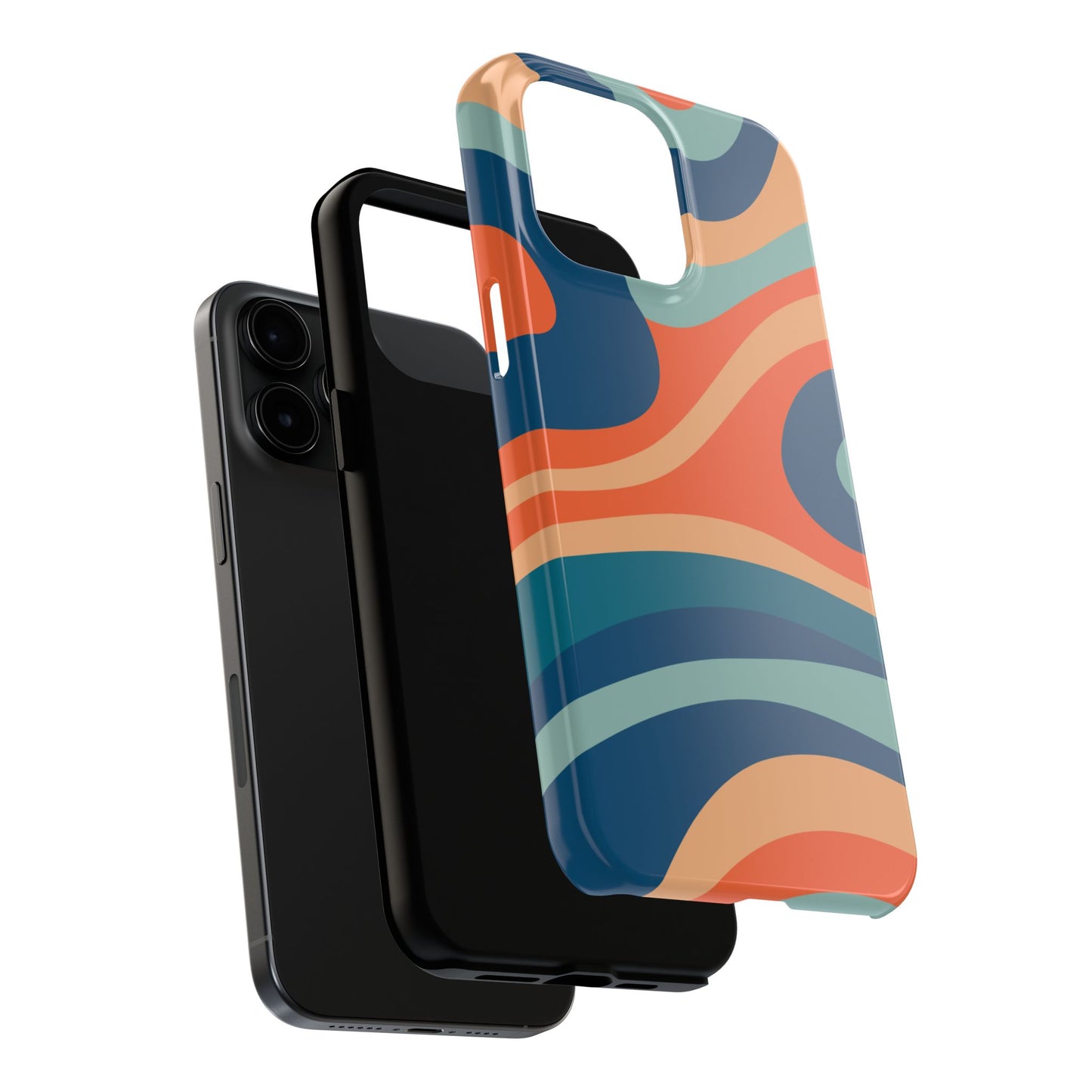 Retro Vibe Wavy Stripes iPhone Case – 70s-Inspired in Teal, Orange, and Rust