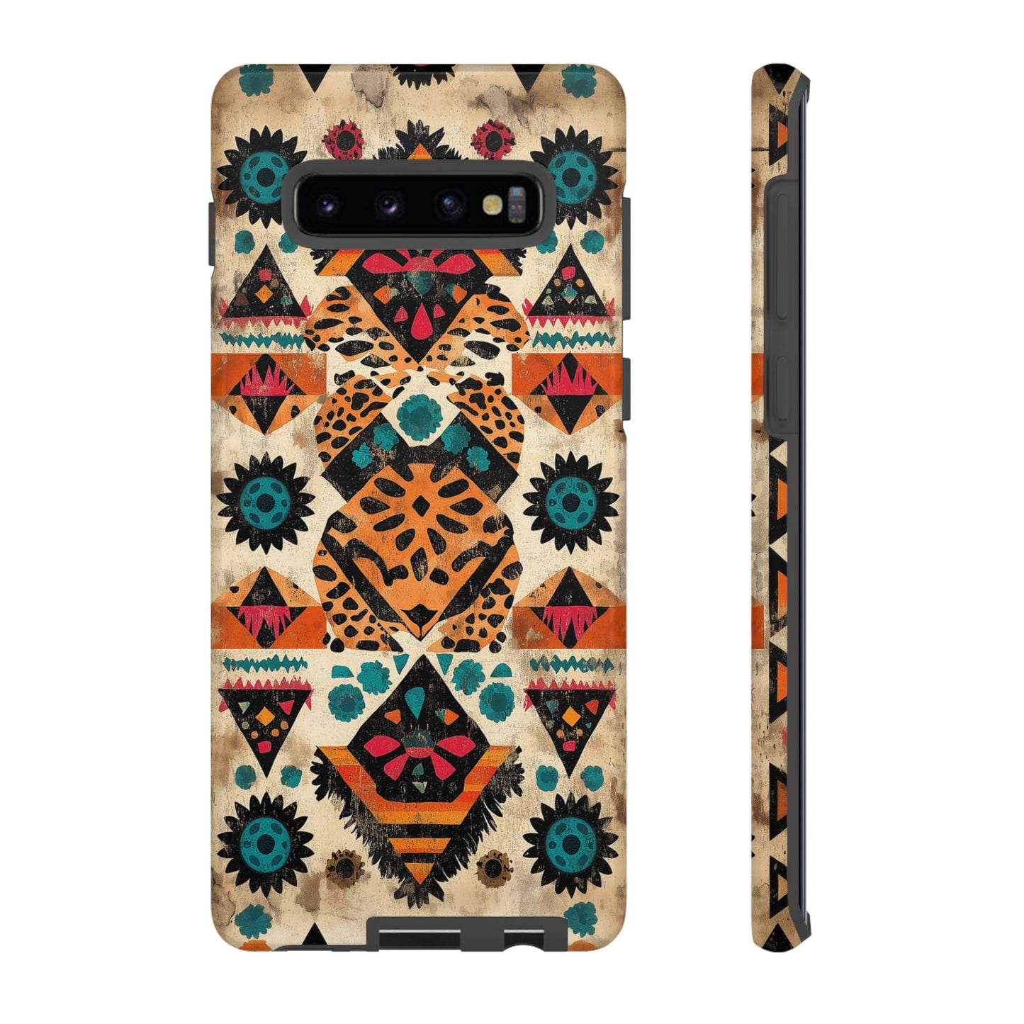 Bohemian Leopard & Tribal Floral Tough Samsung Galaxy Case – Vibrant Eclectic Design, Dual-Layer Protection
