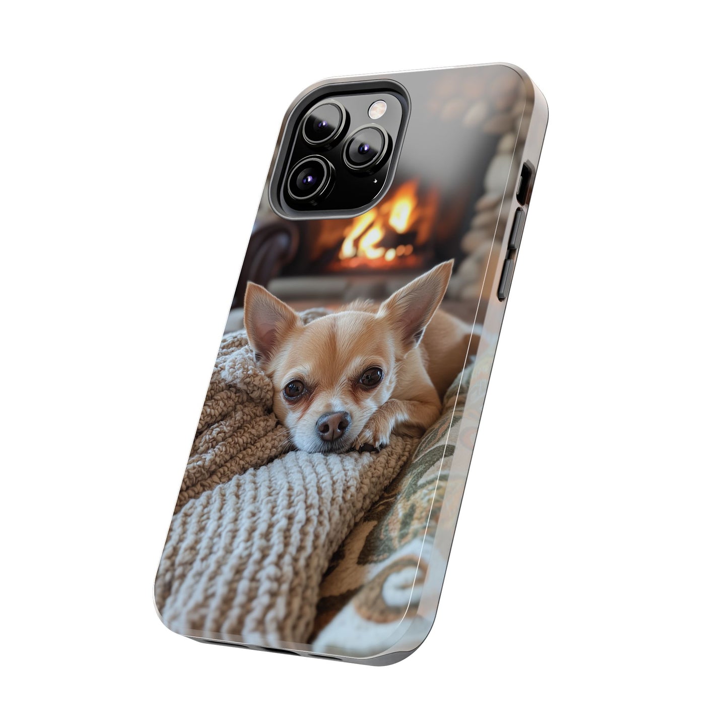 Relaxing Chihuahua by Fireplace iPhone Case – Warm and Stylish Protection
