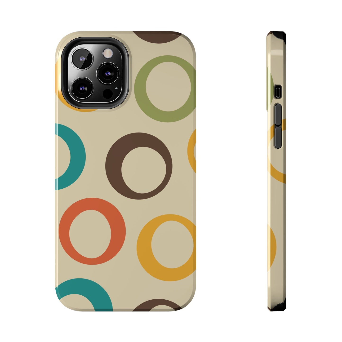 Retro Colorful Rings iPhone Case – Shockproof, Matte Finish, Dual-Layer Protection