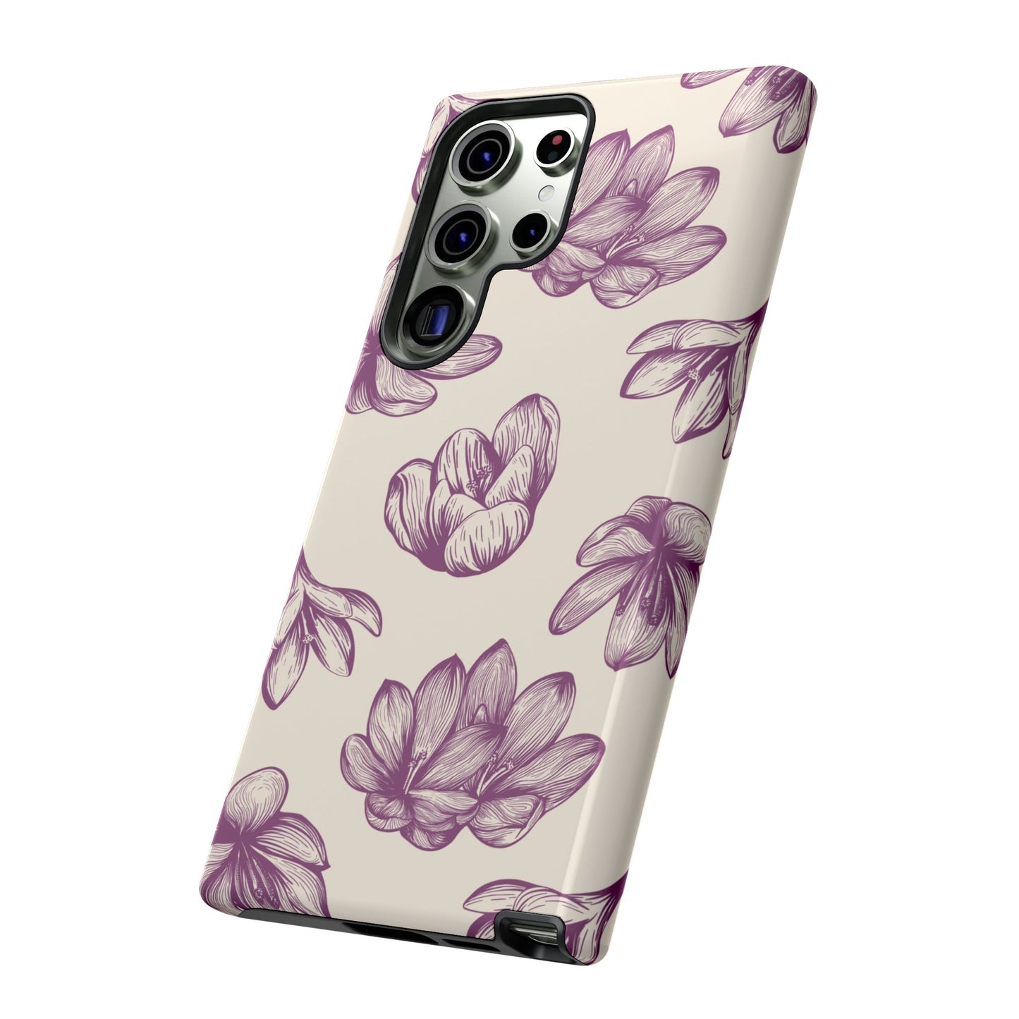Vintage Botanical Floral Tough Samsung Galaxy  Case – Hand-Drawn Purple Flowers, Shockproof Design