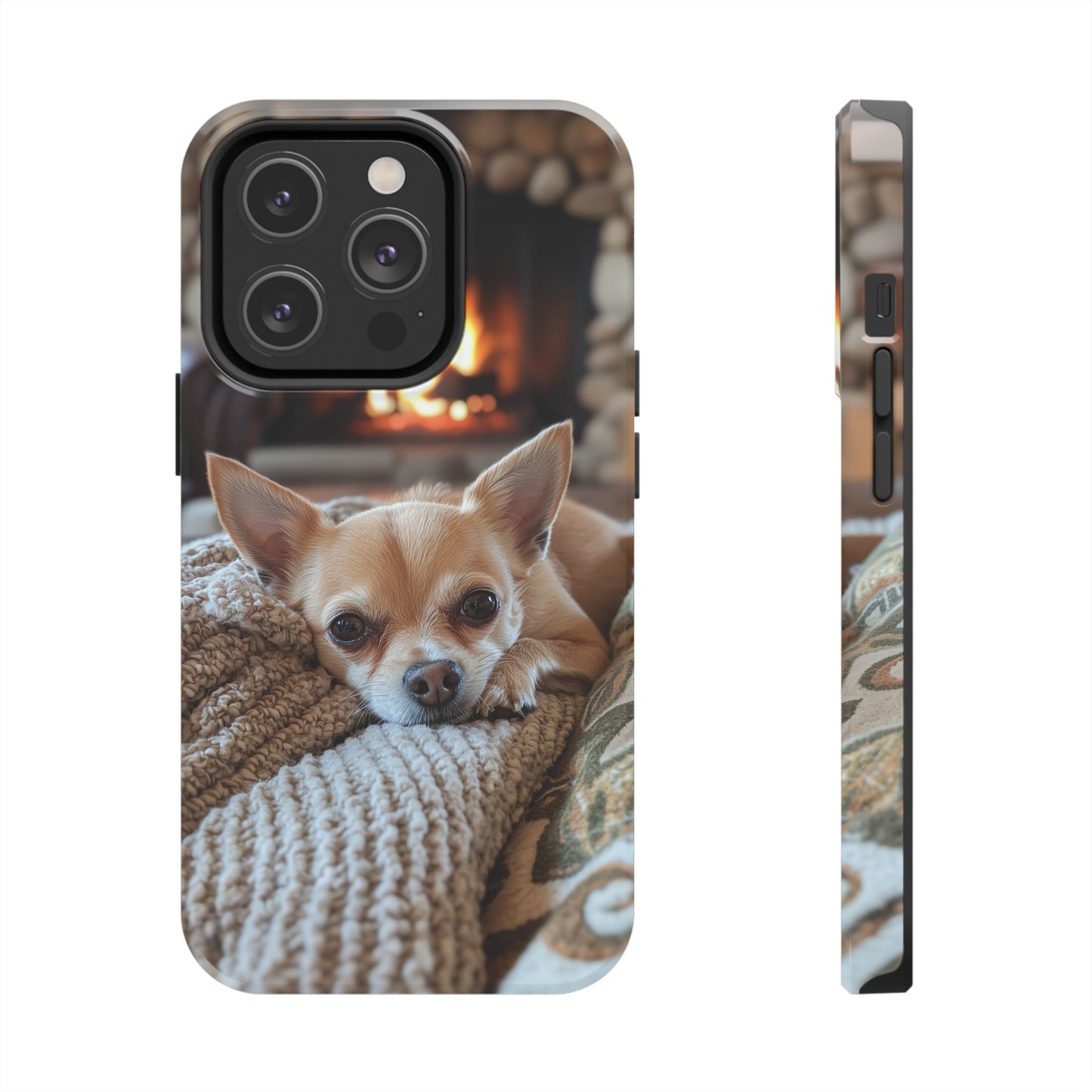 Relaxing Chihuahua by Fireplace iPhone Case – Warm and Stylish Protection
