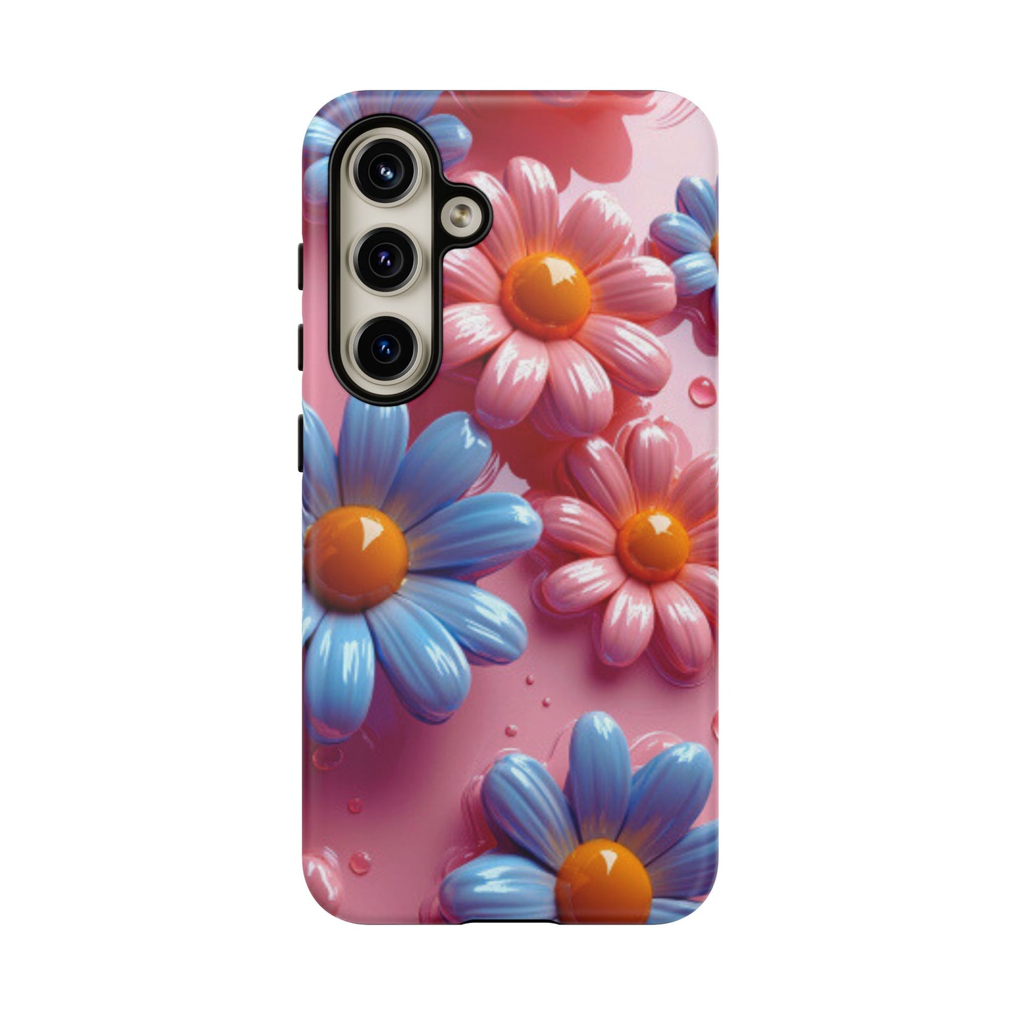 Pastel Daisy 3D Samsung Galaxy  Case – Glossy Pink and Blue Floral Design, Full Protection