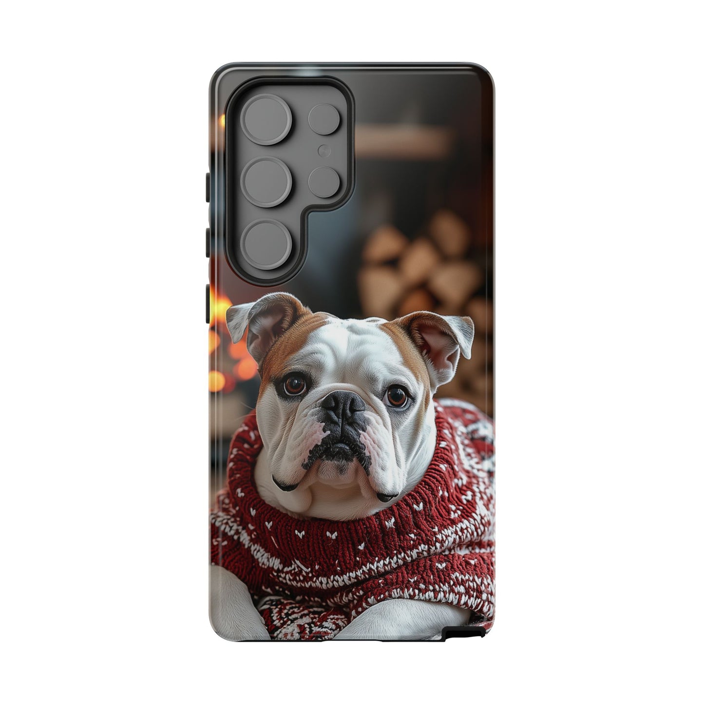 Cozy Bulldog in Sweater Samsung Galaxy Case – Festive Fireplace Protective Cove