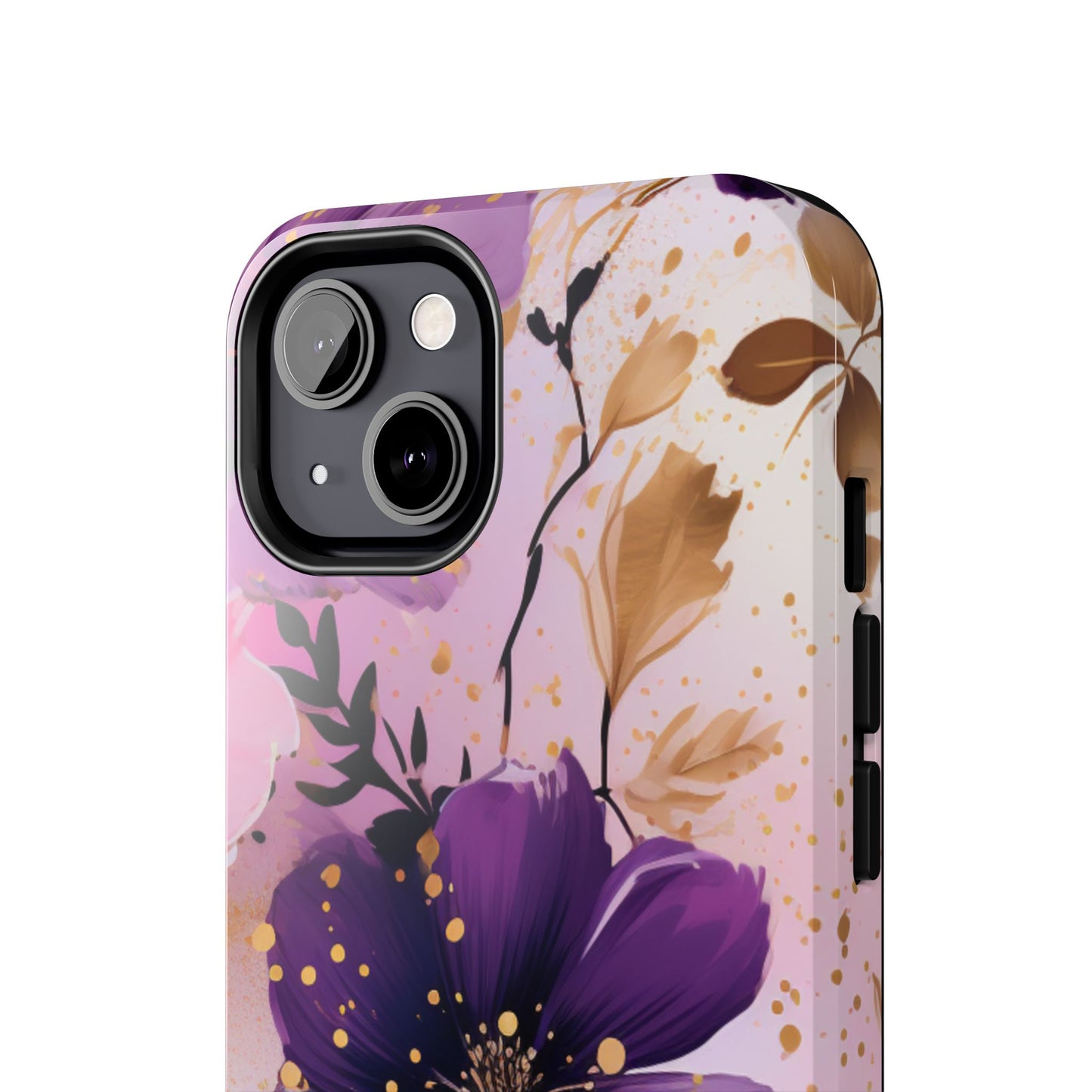 Elegant Purple & Gold Floral iPhone Case - Luxe Flower Design
