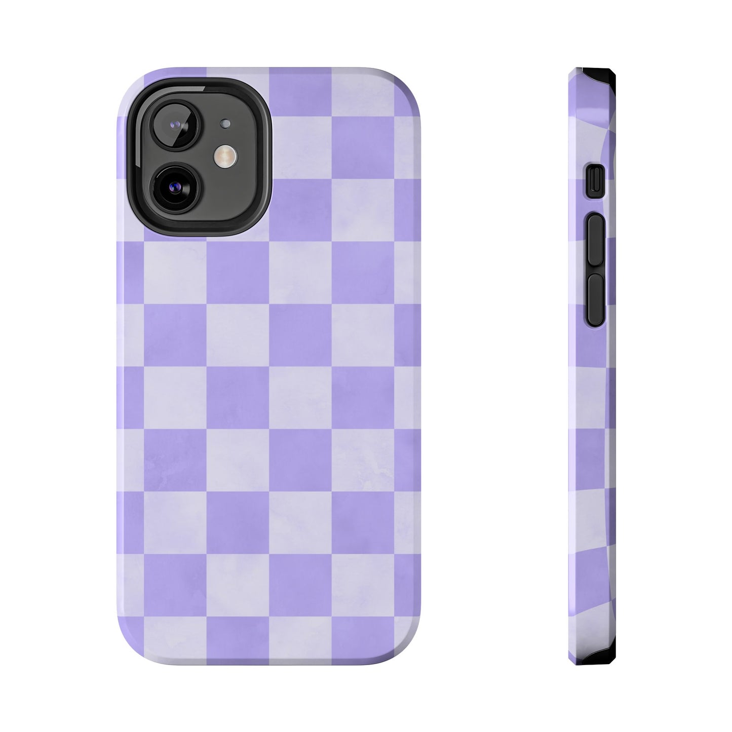 Lavender Checkerboard iPhone Case – Shockproof, Smooth Matte Finish, Dual-Layer Design
