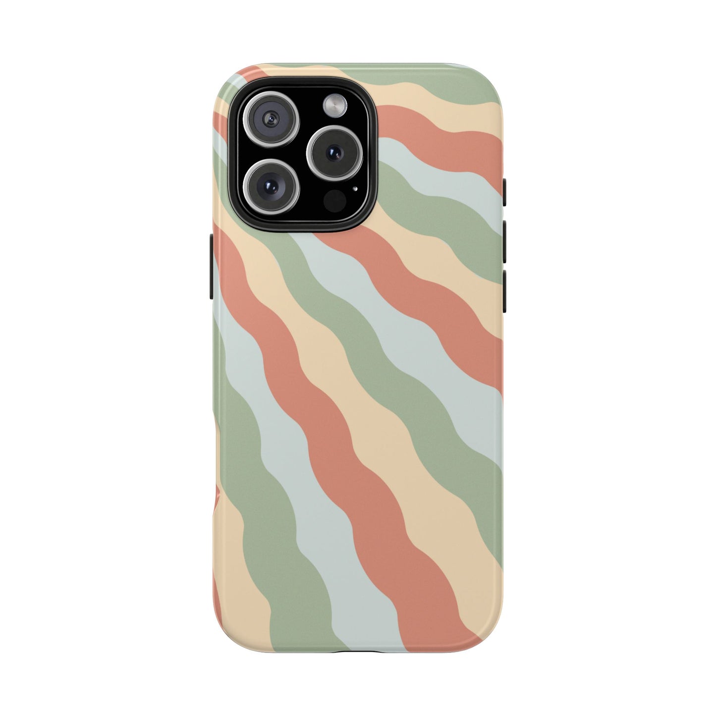 Earthy Retro Waves iPhone Case – 70s-Inspired Wavy Stripes in Soft Green, Cream, and Rust