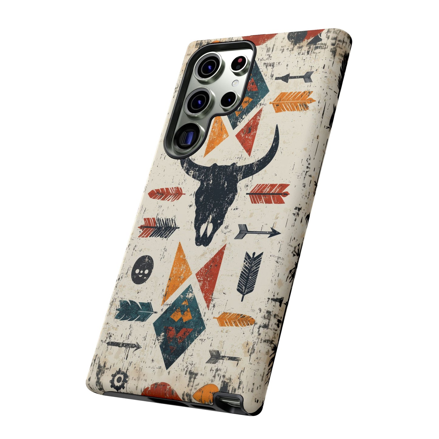 Tribal Bull Skull & Arrows Tough Samsung Galaxy Case – Rustic Western Design, Dual-Layer Protection