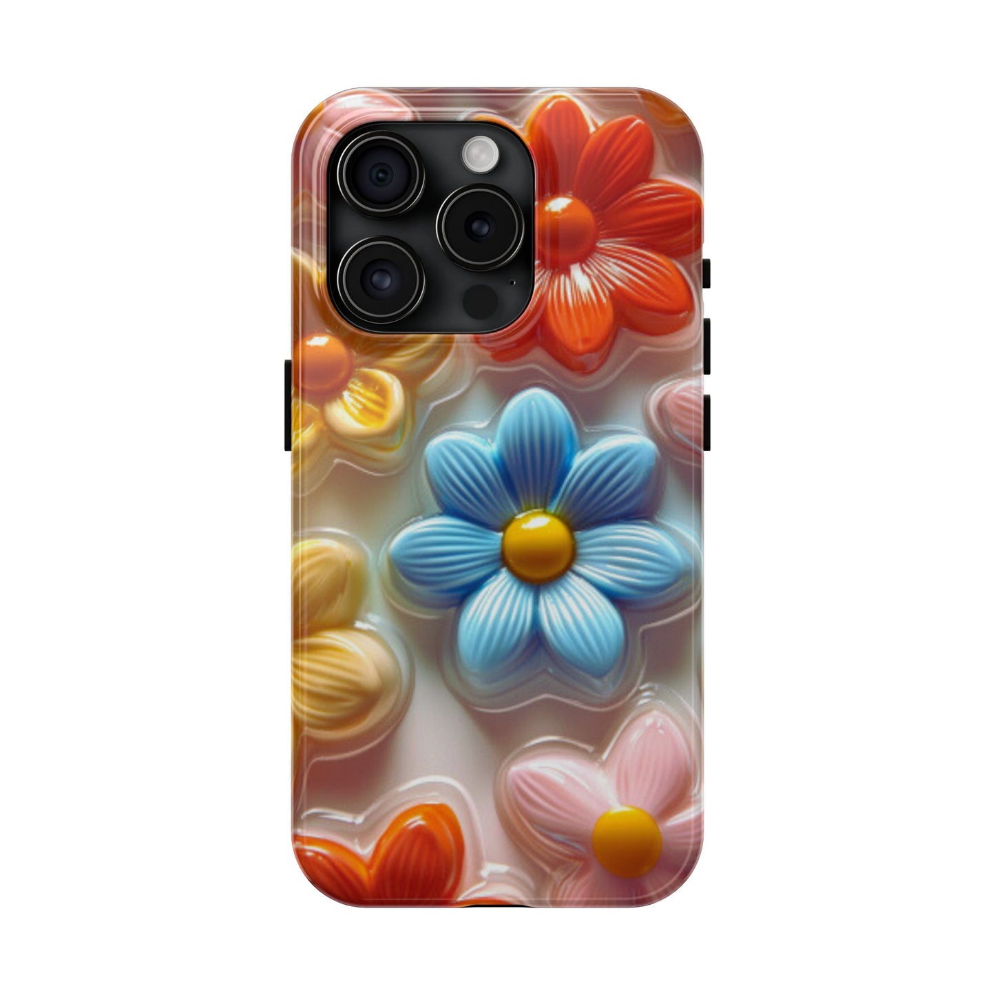 Glossy Retro Flower iPhone Case – Colorful 3D Floral Design, Durable Protection - BOGO Cases