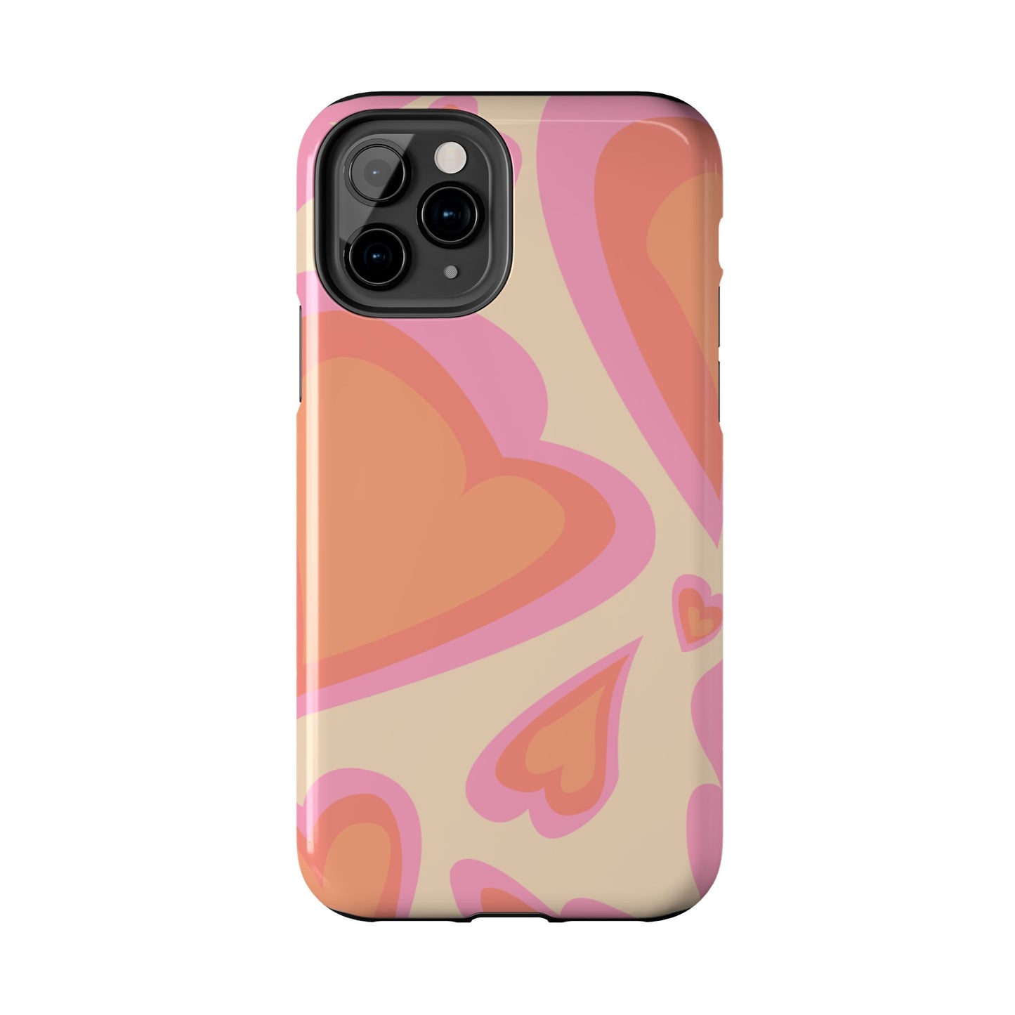 Retro Pink Hearts iPhone Case – Shock-Resistant, Matte Finish, Dual-Layer Protection