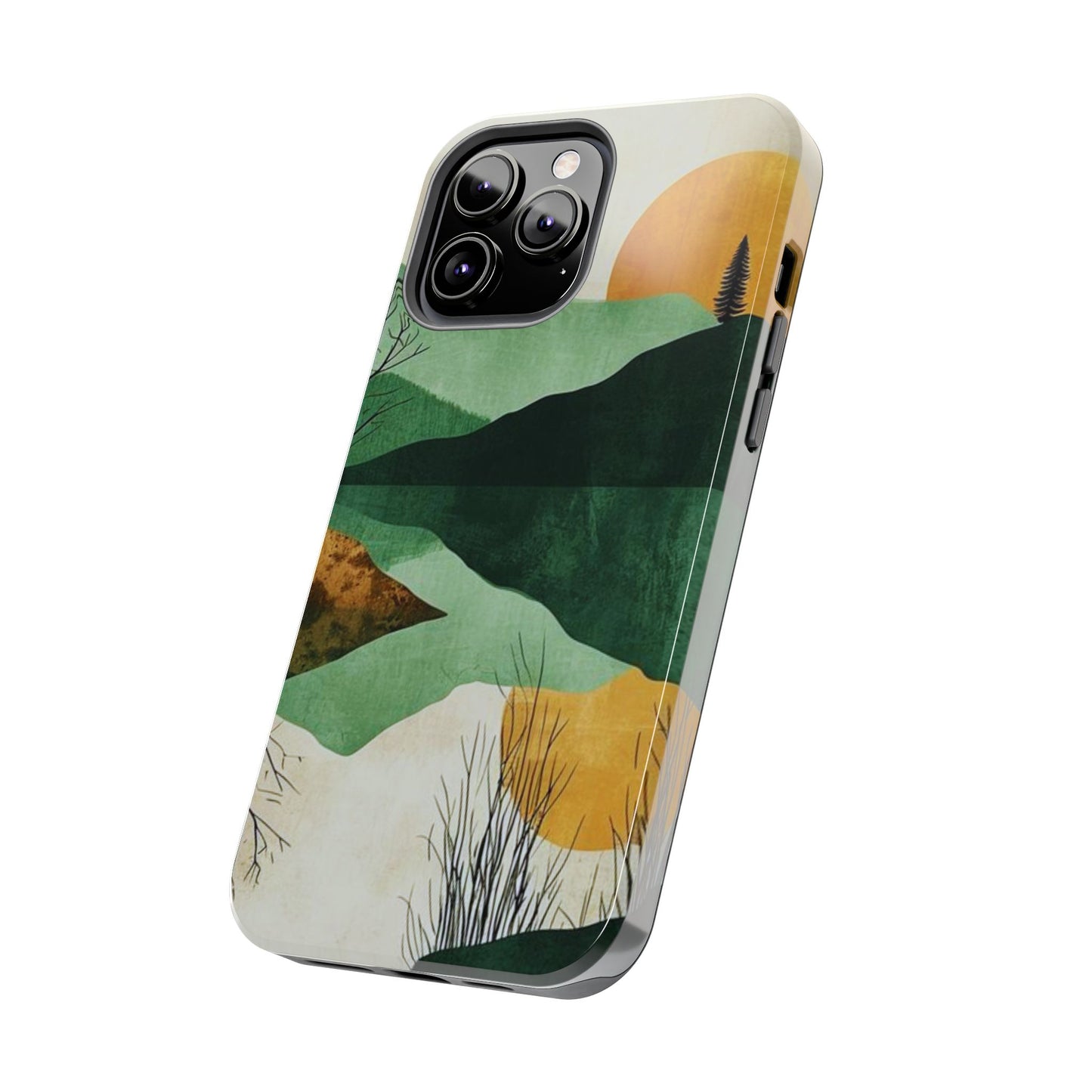 Retro Mountain Sunrise iPhone Case – Minimalist Landscape Design, Dual - Layer Protection - BOGO Cases