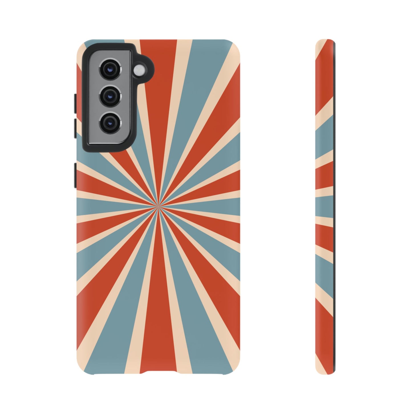 Vintage Blue & Red Sunburst Samsung Galaxy Case – Bold Geometric Pattern, Shock-Resistant Cover