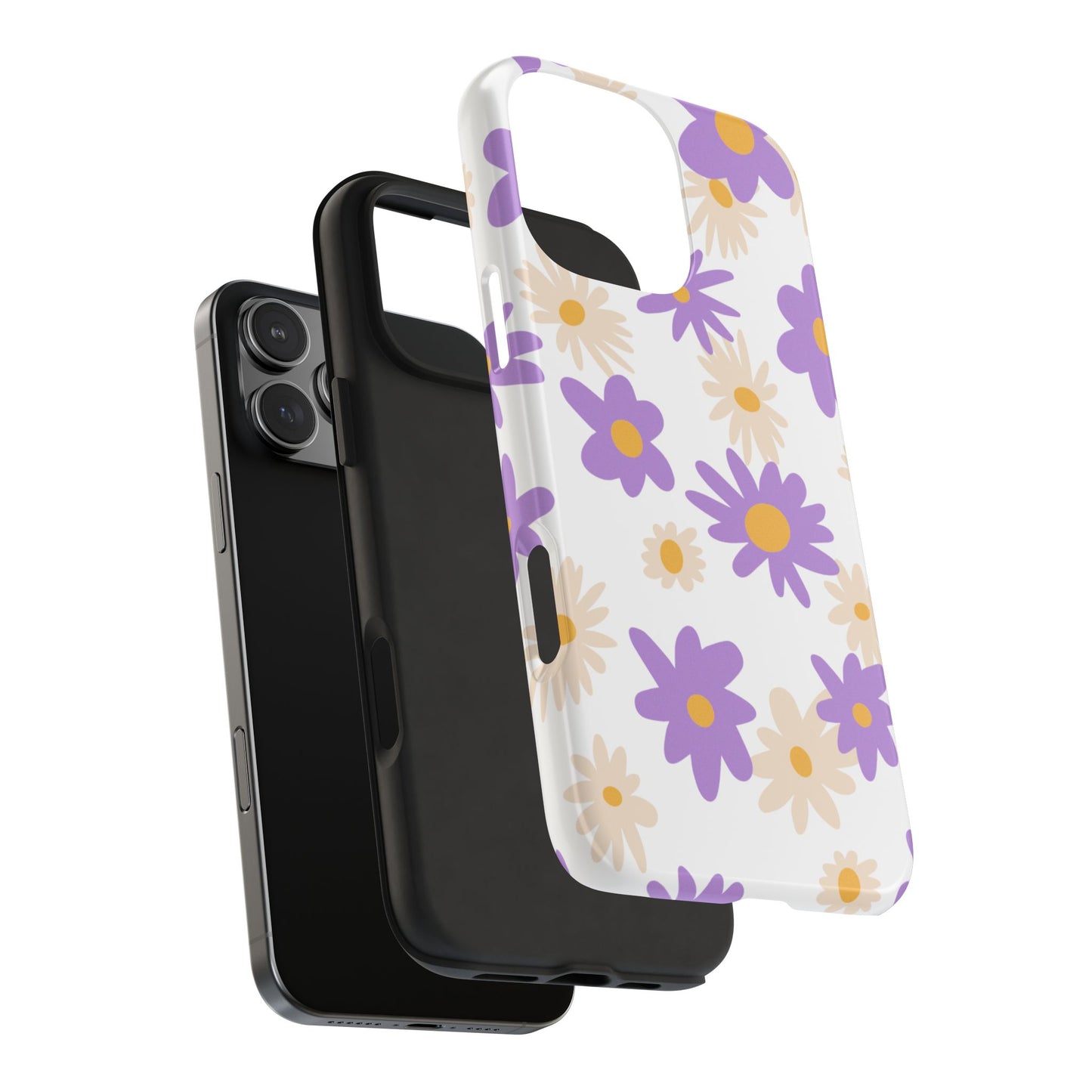 Retro Daisy Flower iPhone Case – Pastel Purple & Cream Floral Design with Matte Finish