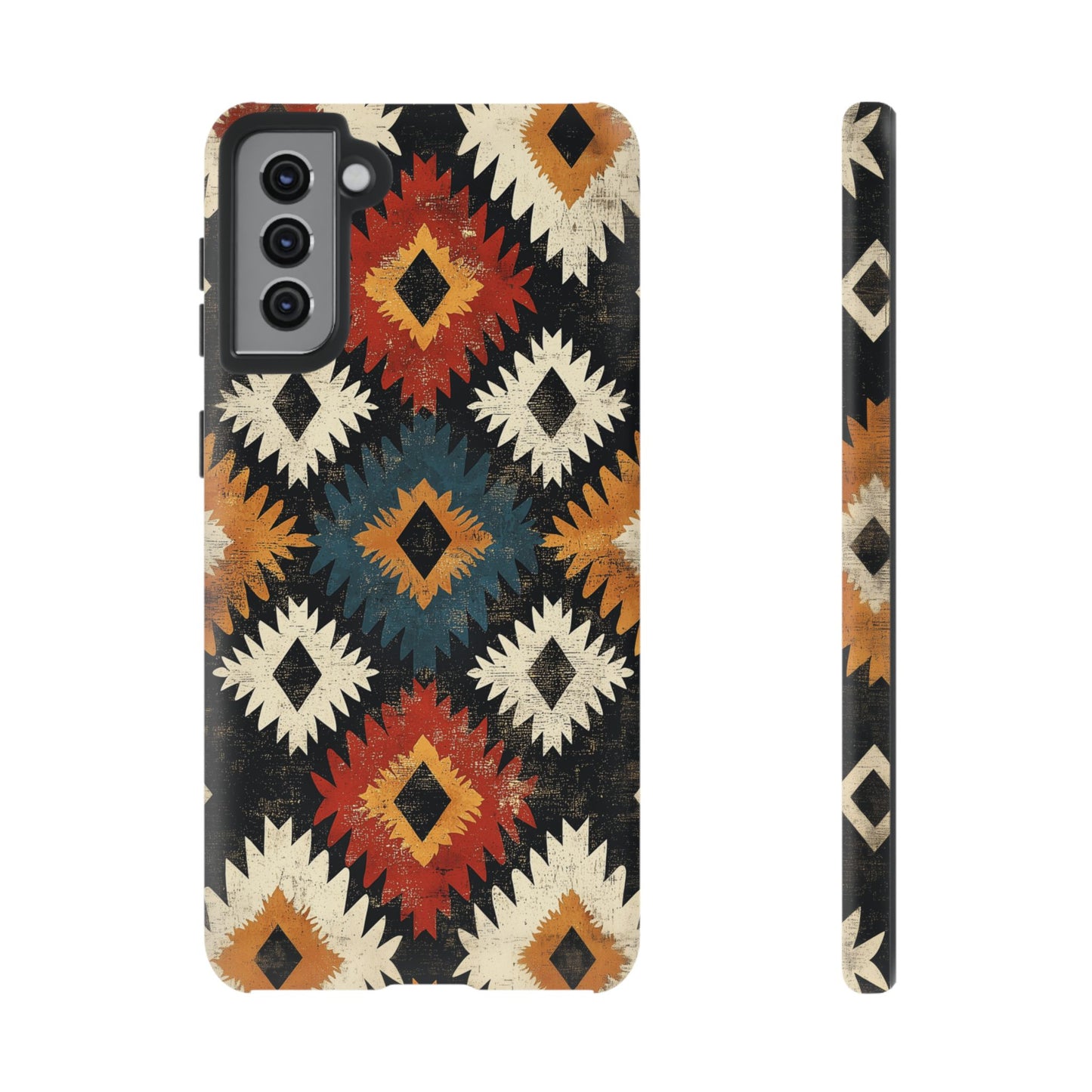 Rustic Tribal Sunburst Tough Samsung Galaxy  Case – Vibrant Geometric Design, Dual-Layer Protection