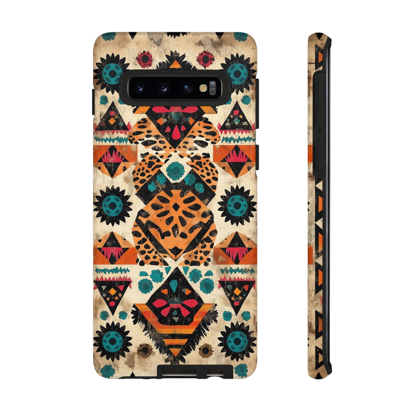 Bohemian Leopard & Tribal Floral Tough Samsung Galaxy Case – Vibrant Eclectic Design, Dual-Layer Protection