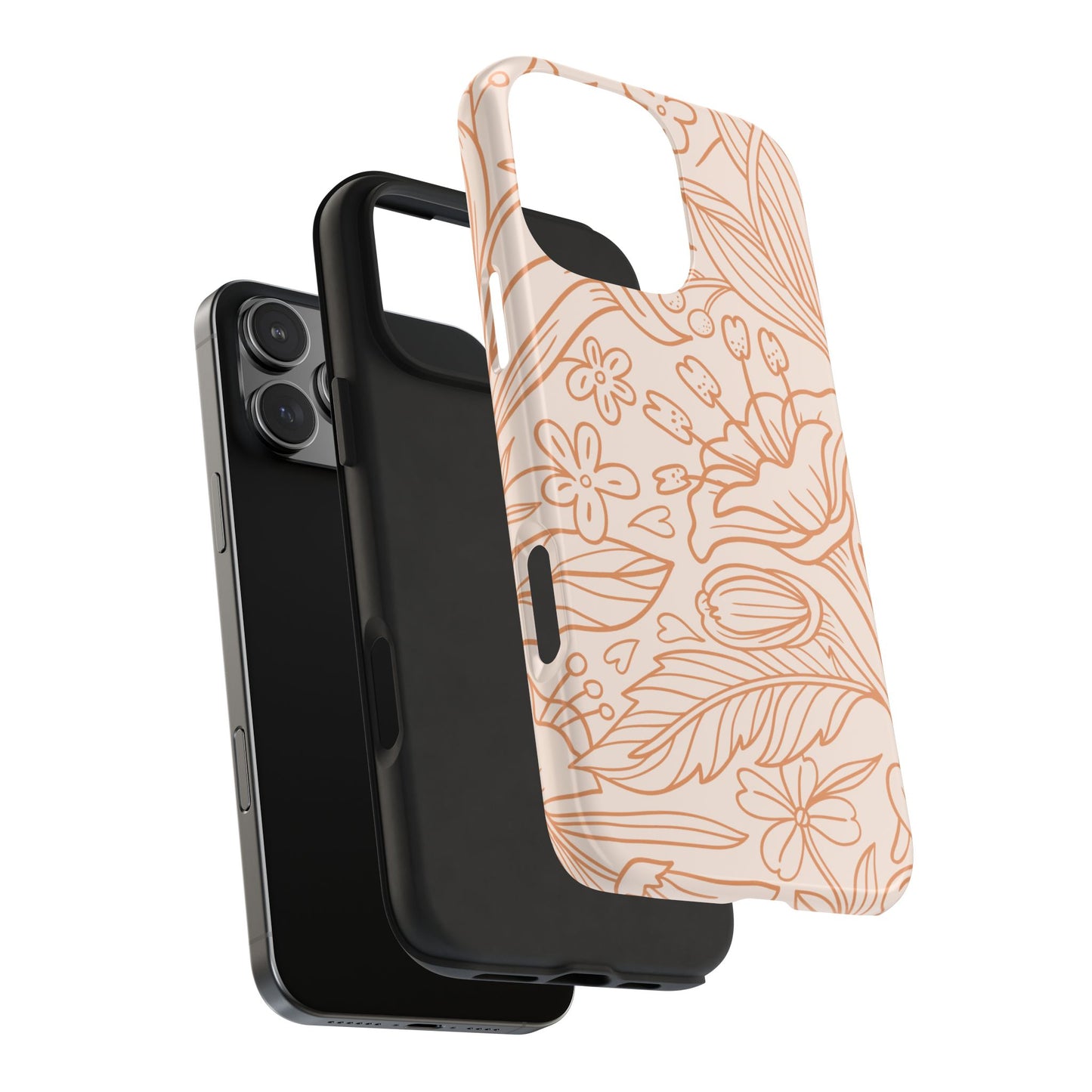 Soft Terracotta Floral Line Art Tough iPhone Case – Minimalist Botanical Design with Dual-Layer Protection