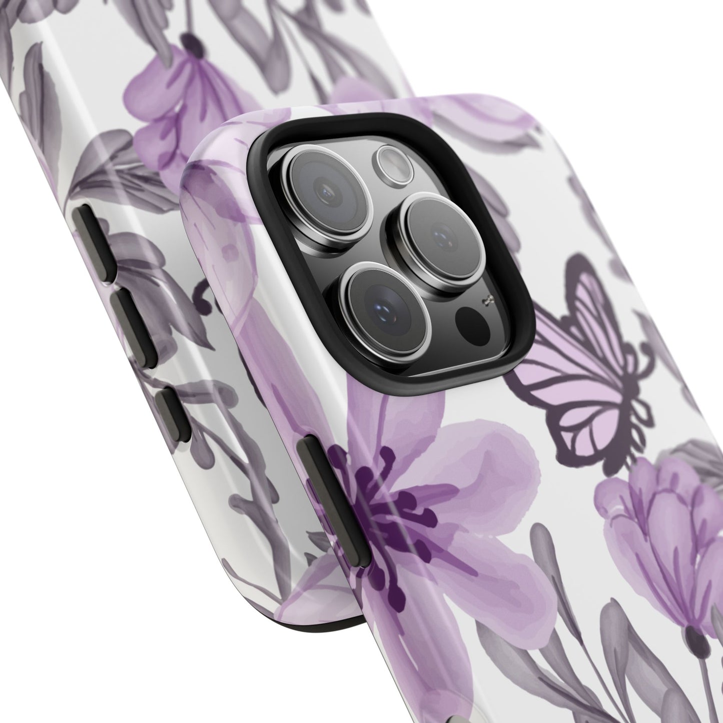 Lavender Bloom Butterfly iPhone Case – Delicate Floral Design with Watercolor Details