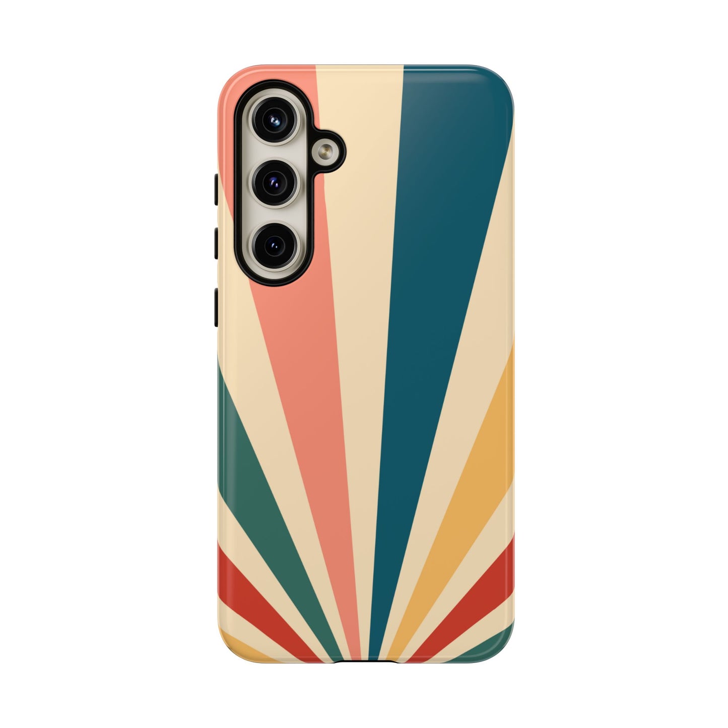 Retro Sunbeam Samsung Galaxy Case – 70s-Inspired Radiating Stripes in Coral, Teal, and Mustard