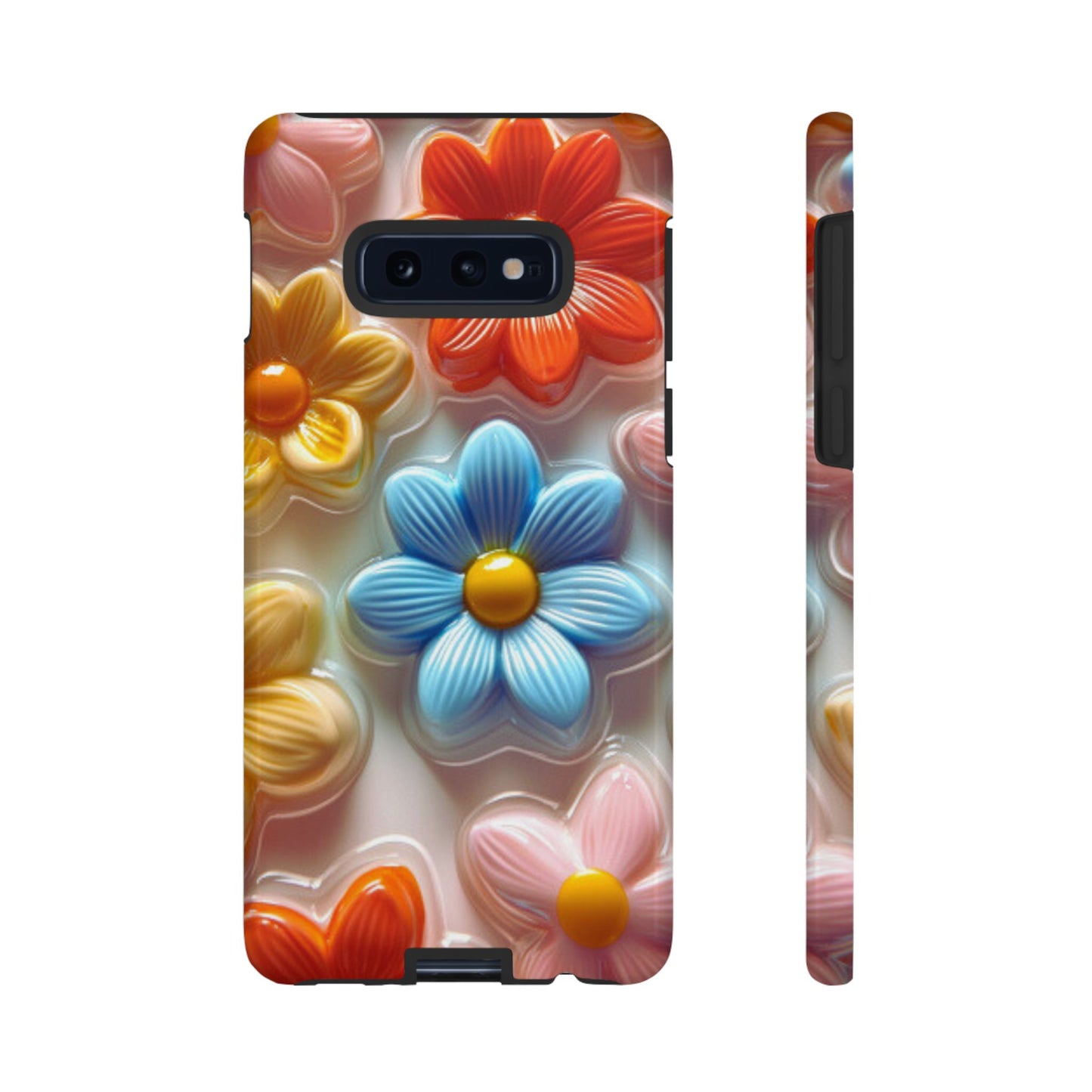 Glossy Retro Flower Samsung Galaxy Case – Colorful 3D Floral Design, Durable Protection