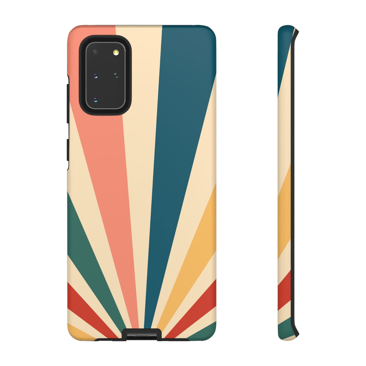 Retro Sunbeam Samsung Galaxy Case – 70s-Inspired Radiating Stripes in Coral, Teal, and Mustard