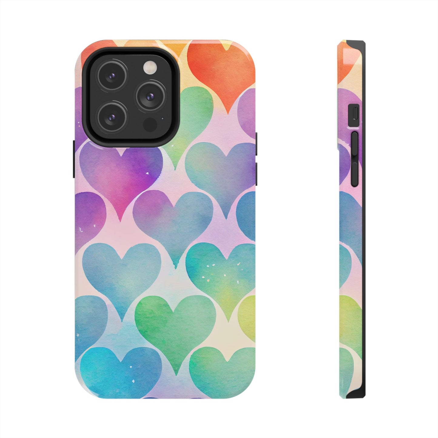 Rainbow Hearts Watercolor iPhone Case – Slim Design, Glossy Finish