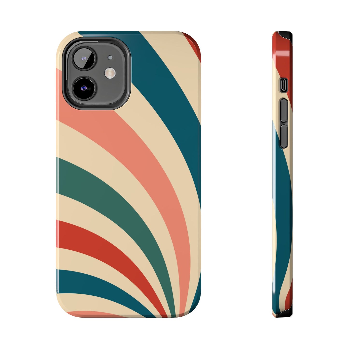 Retro Sunburst Swirl iPhone Case – Dual-Layer Protection with Bold 70s Vibes