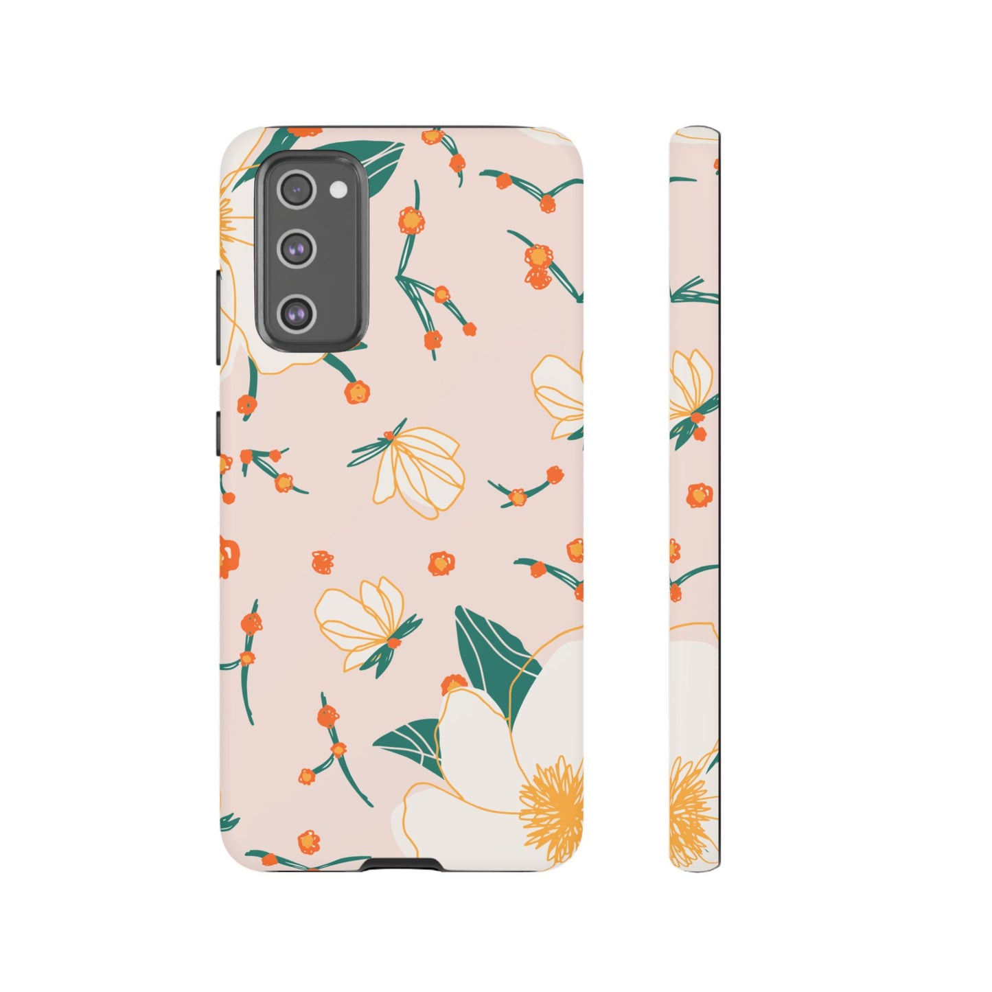 Elegant Magnolia Blossom Tough Samsung Galaxy Case – Soft Blush Background, Shock-Resistant Design
