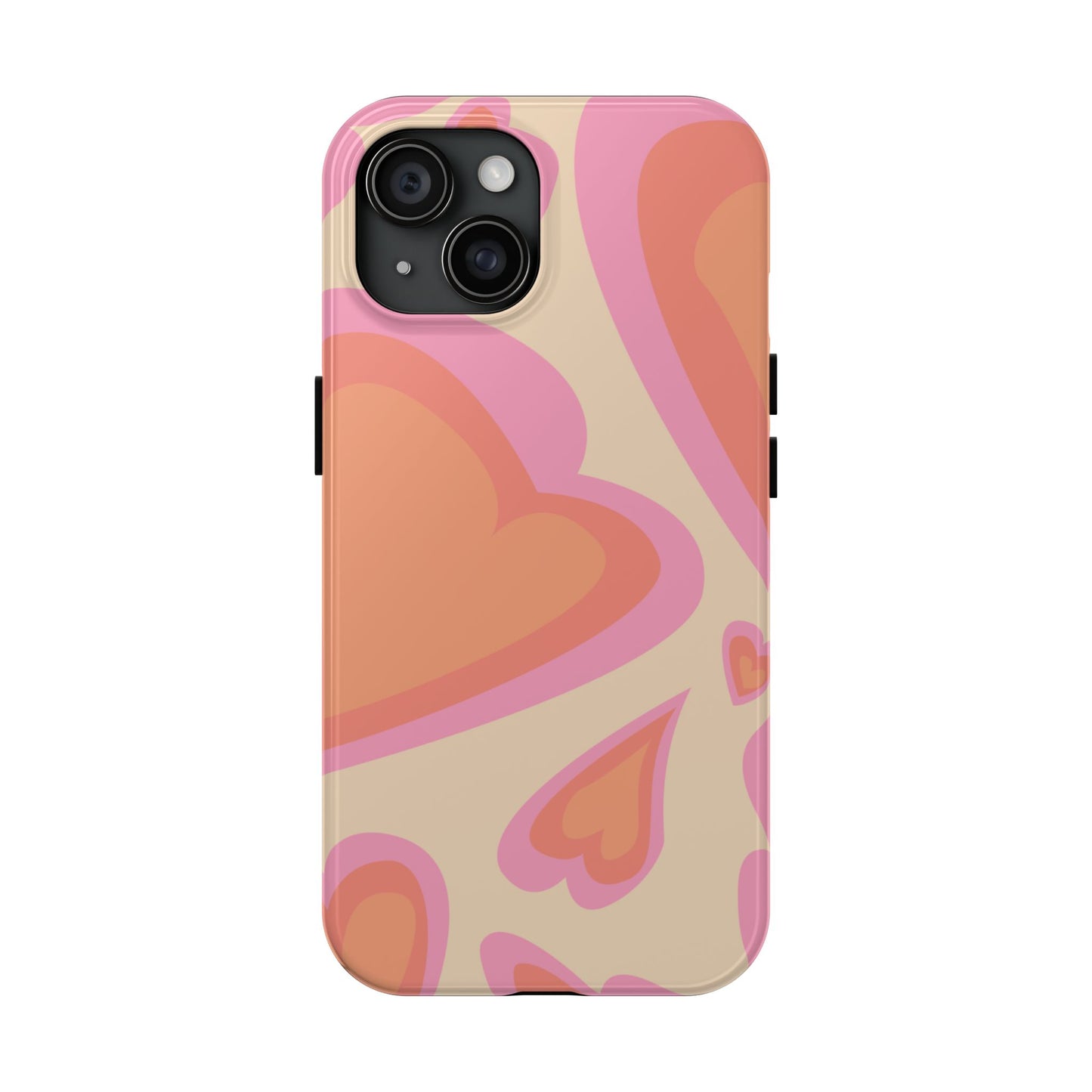 Retro Pink Hearts iPhone Case – Shock-Resistant, Matte Finish, Dual-Layer Protection