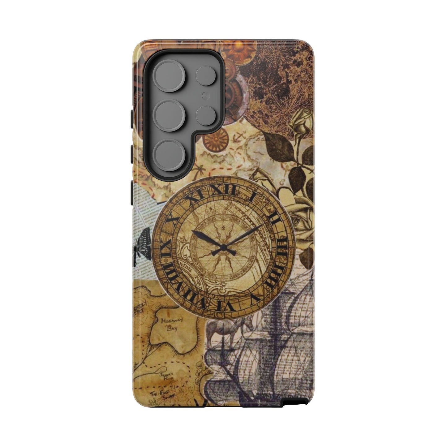 Steampunk Vintage Adventure Samsung Galaxy Case – Dual-Layer Protection with Antique Map and Clock Design