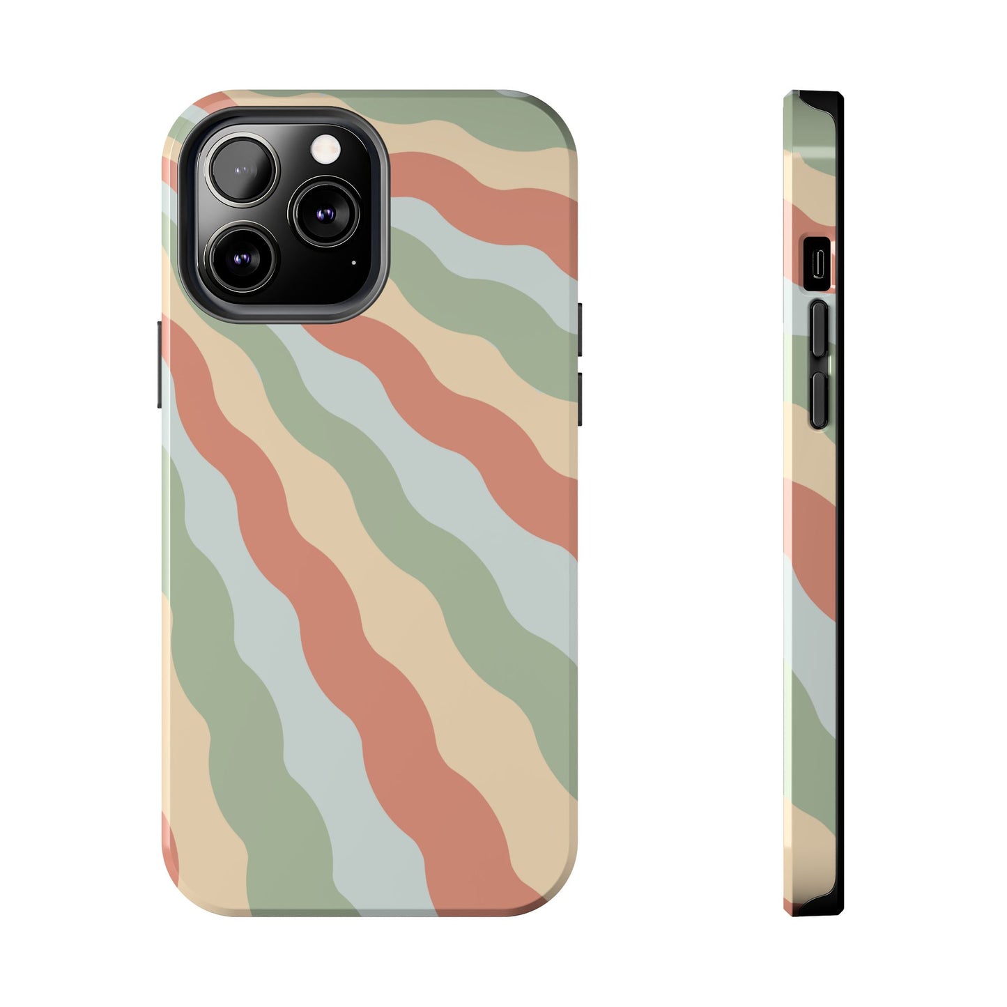 Earthy Retro Waves iPhone Case – 70s-Inspired Wavy Stripes in Soft Green, Cream, and Rust