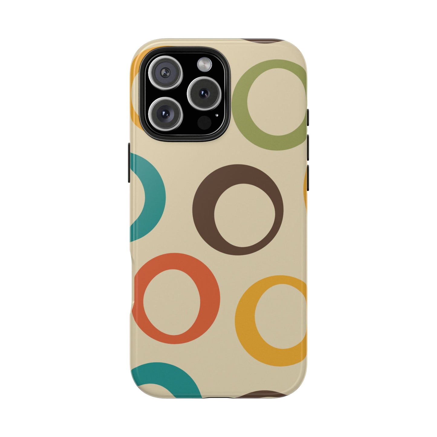 Retro Colorful Rings iPhone Case – Shockproof, Matte Finish, Dual-Layer Protection