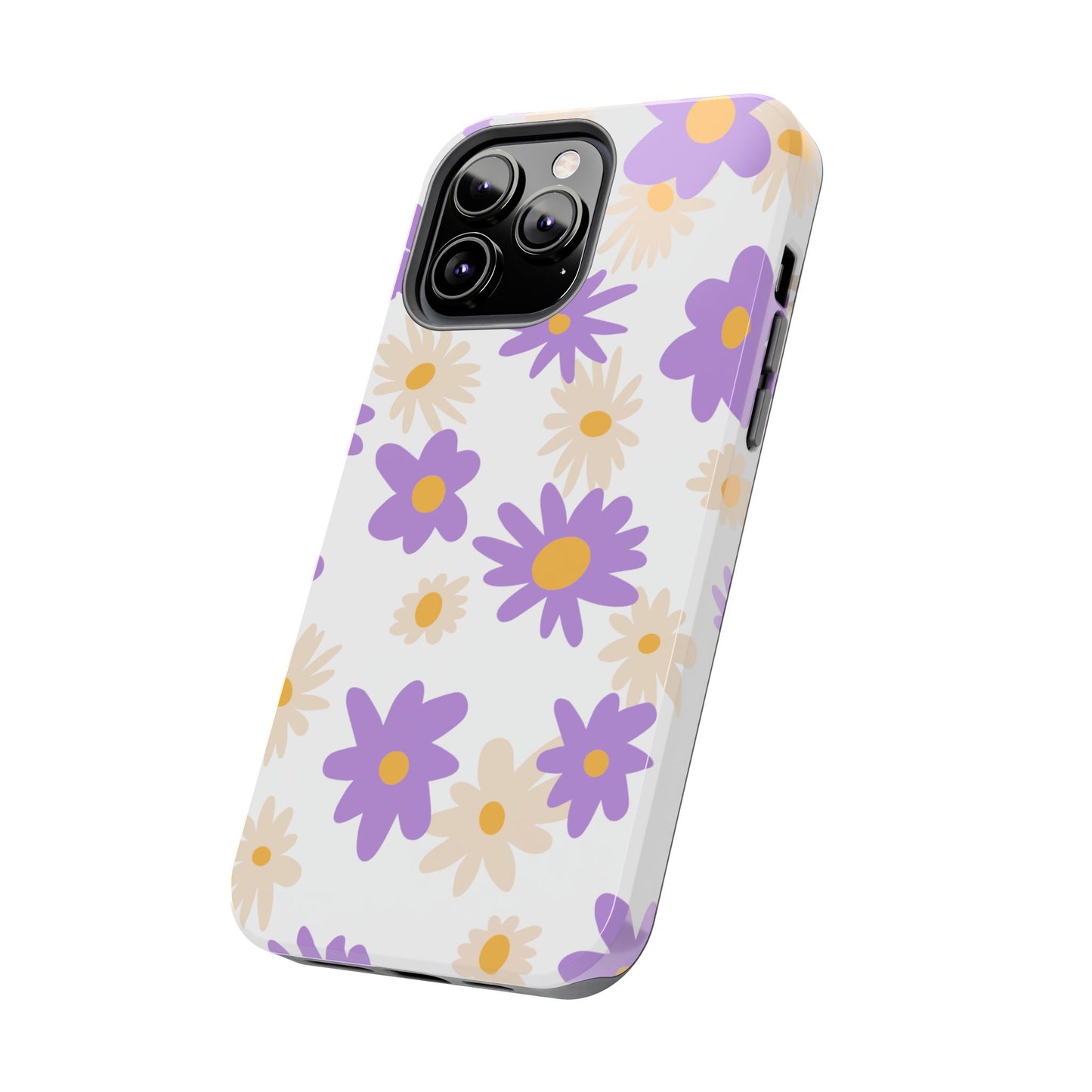 Retro Daisy Flower iPhone Case – Pastel Purple & Cream Floral Design with Matte Finish