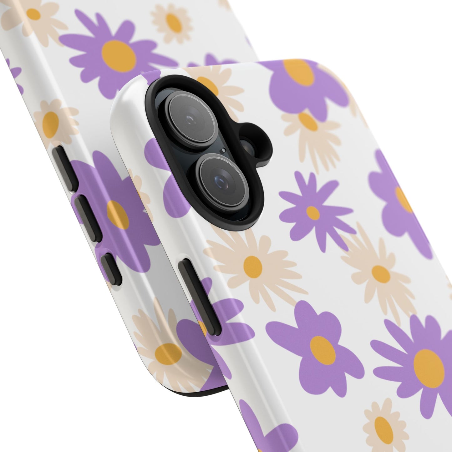 Retro Daisy Flower iPhone Case – Pastel Purple & Cream Floral Design with Matte Finish